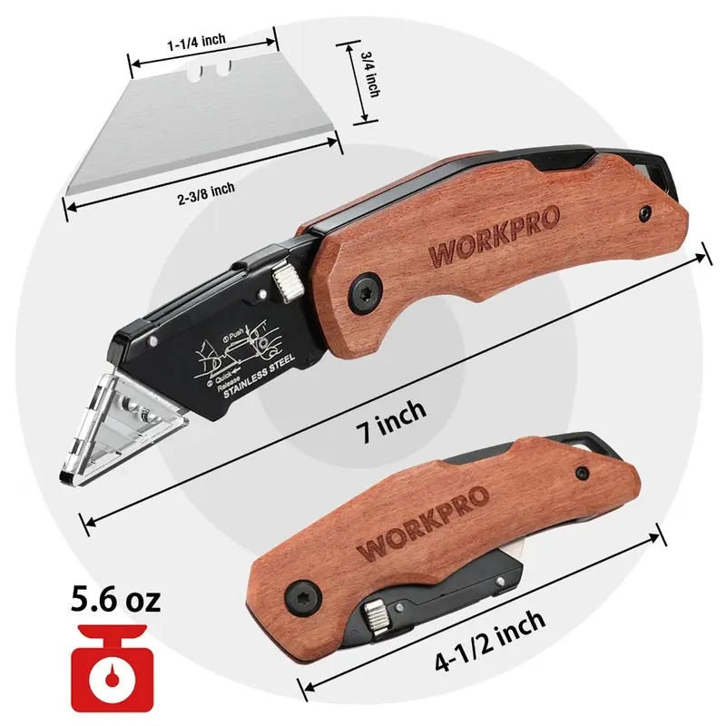 WORKPRO Klappbarer Allzweckmesser mit Holzgriff – Hochleistungsmodell