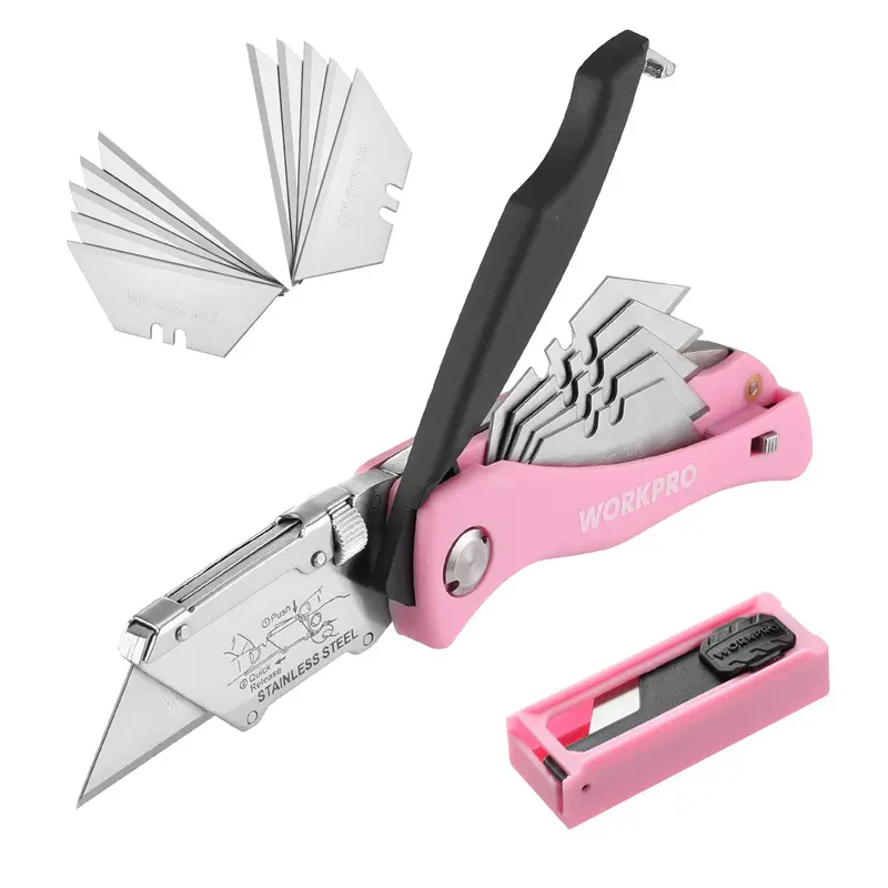 WORKPRO Klappbarer Allzweckmesser, schneller Wechsel des Kartonmessers, rosa Rasiermesser – Rosa Band
