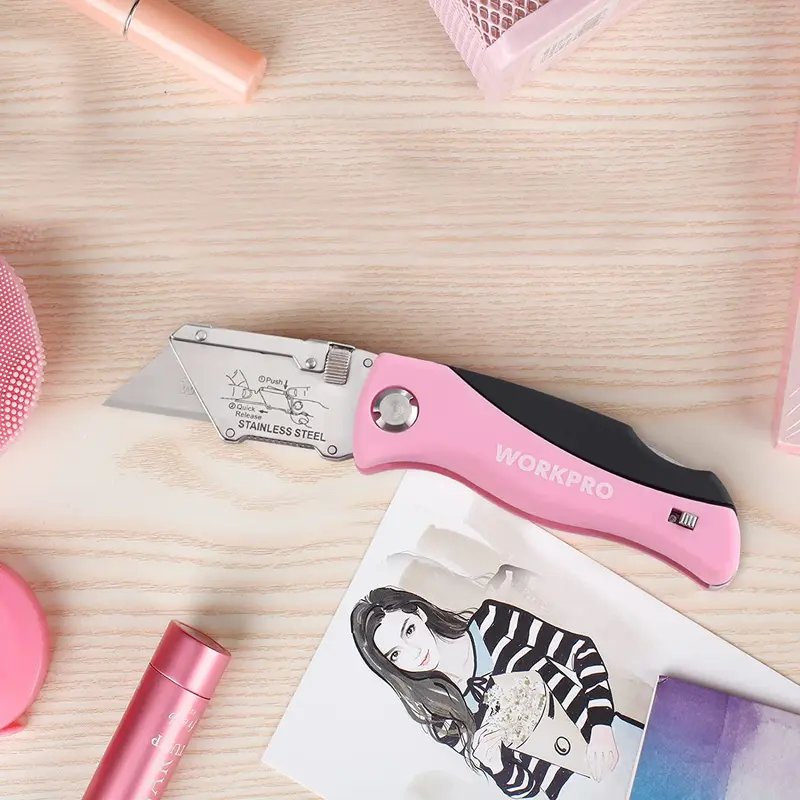 WORKPRO Klappbarer Allzweckmesser, schneller Wechsel des Kartonmessers, rosa Rasiermesser – Rosa Band 2