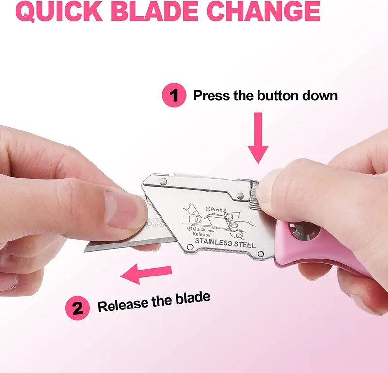 WORKPRO Klappbarer Allzweckmesser, schneller Wechsel des Kartonmessers, rosa Rasiermesser – Rosa Band
