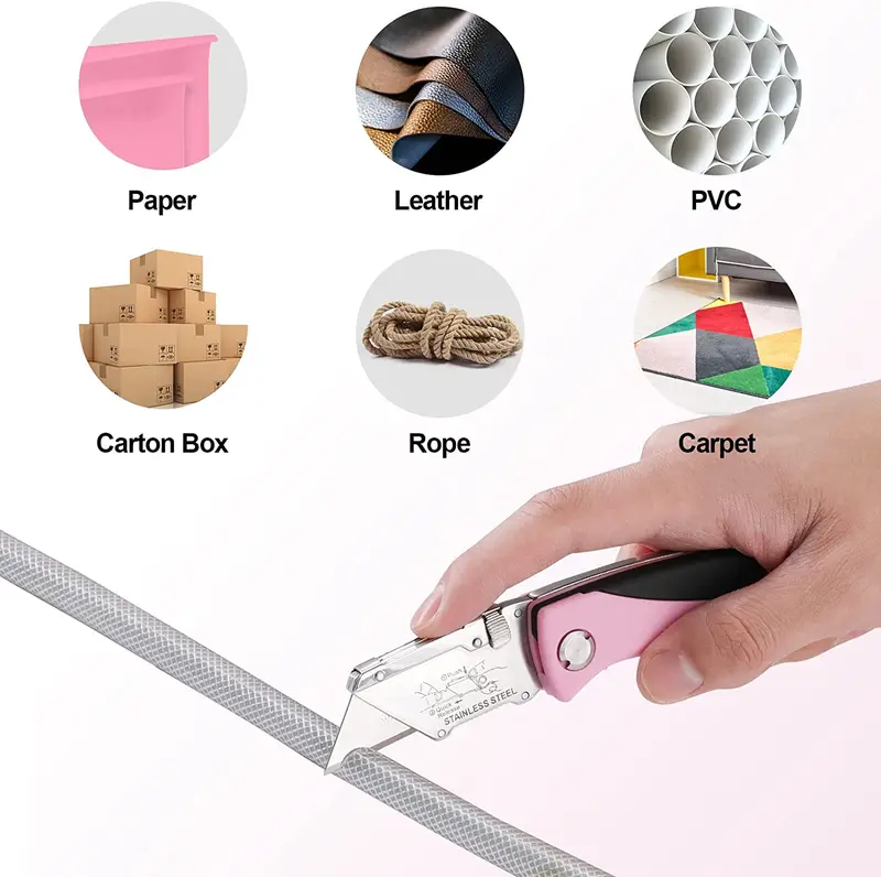 WORKPRO Klappbarer Allzweckmesser, schneller Wechsel des Kartonmessers, rosa Rasiermesser – Rosa Band