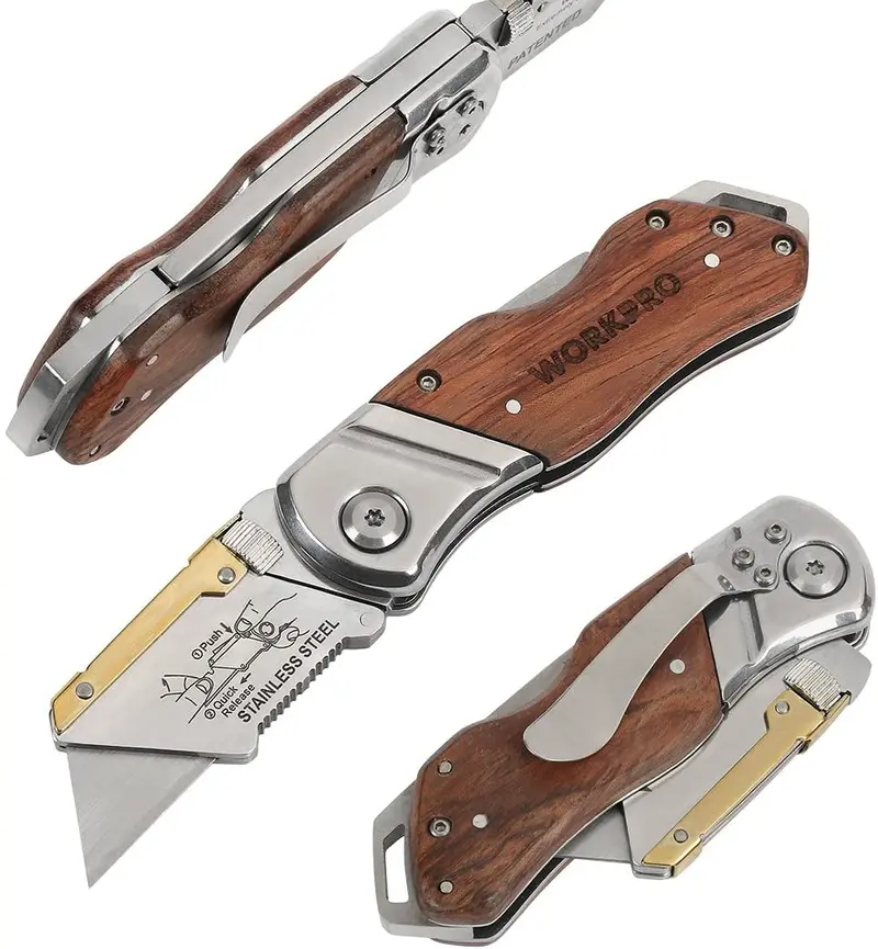 WORKPRO Klappbarer Universal-Messer mit Holzgriff, robustes Schneidwerkzeug
