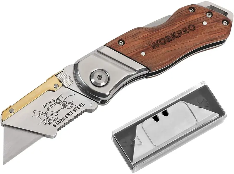 WORKPRO Klappbarer Universal-Messer mit Holzgriff, robustes Schneidwerkzeug 2