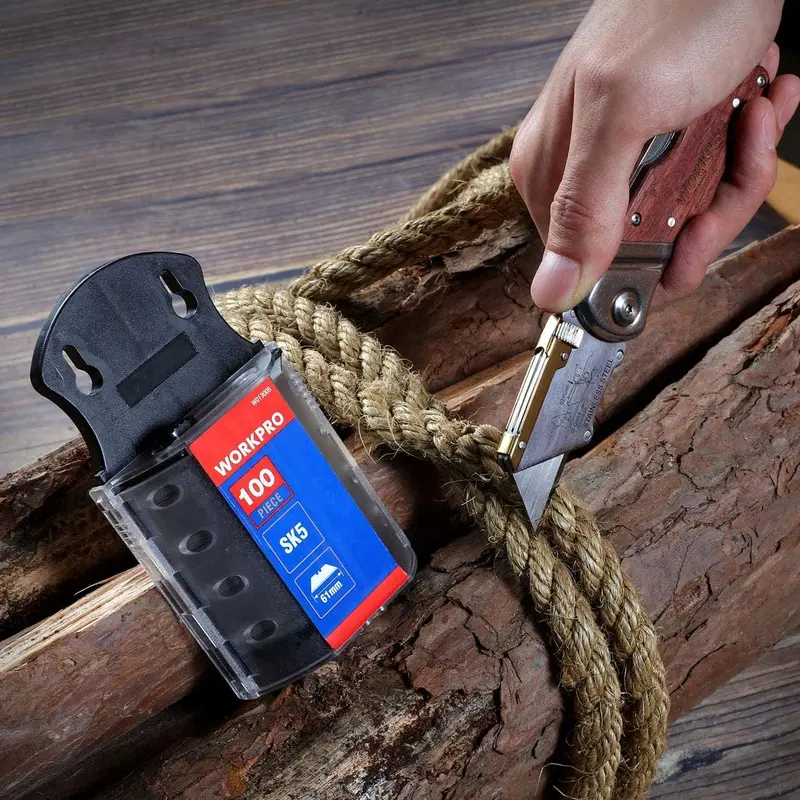 WORKPRO Klappbarer Universal-Messer mit Holzgriff, robustes Schneidwerkzeug