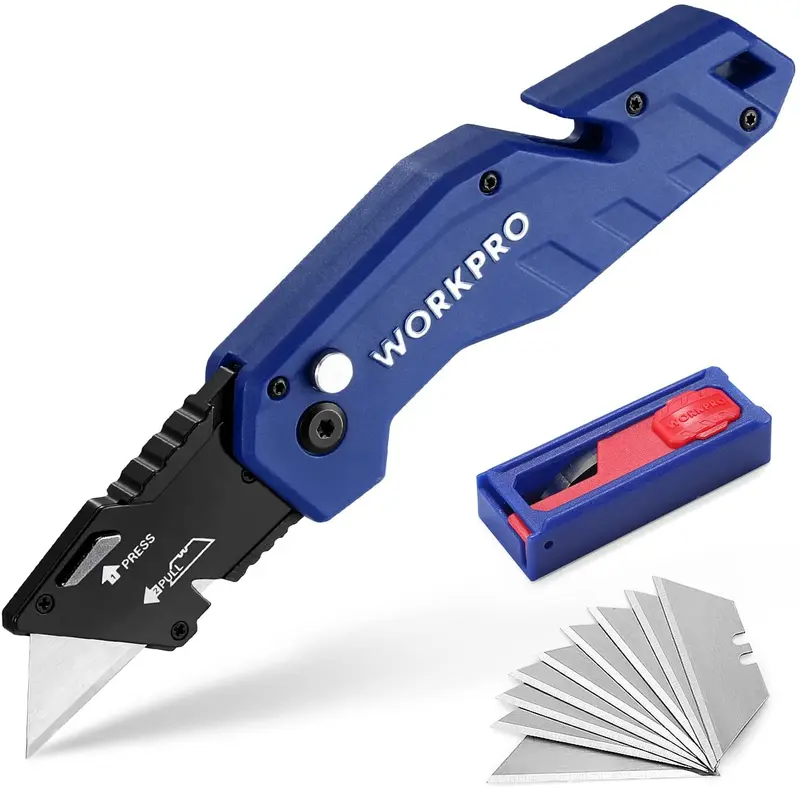 WORKPRO Klappbares Universal-Messer mit leichtem Nylon-Griff – Universelles Schneidwerkzeug mit 10 Ersatzklingen