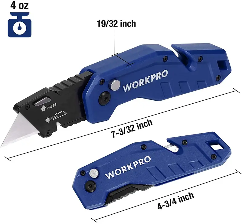 WORKPRO Klappbares Universal-Messer mit leichtem Nylon-Griff – Universelles Schneidwerkzeug mit 10 Ersatzklingen