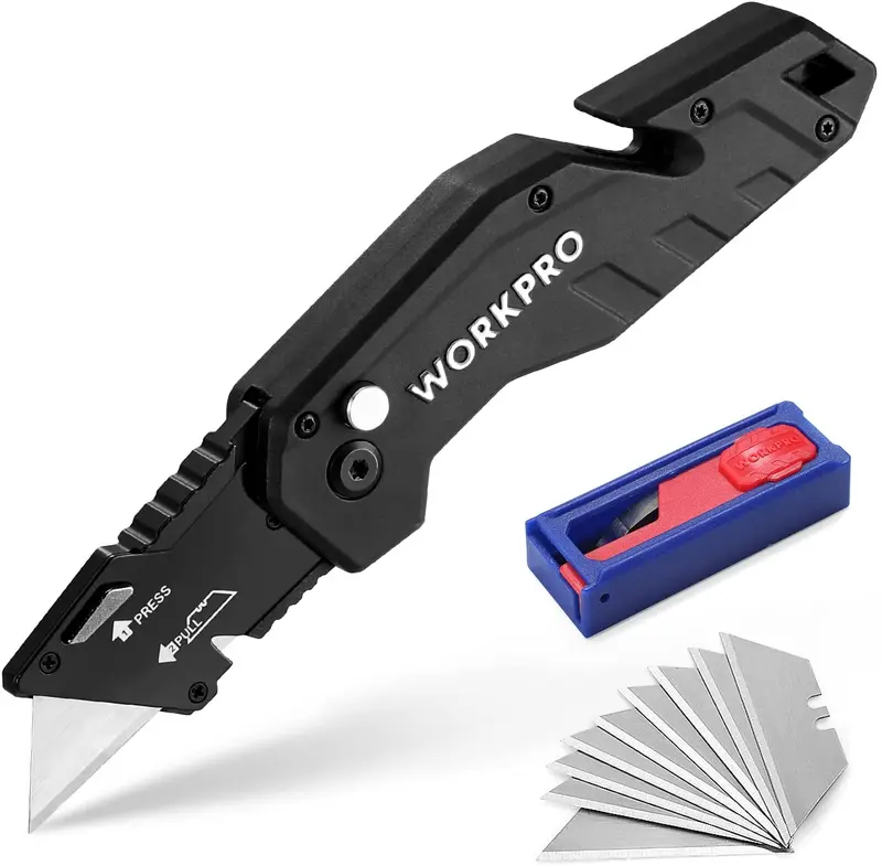 WORKPRO Klappbares Universal-Messer mit leichtem Nylon-Griff – Universelles Schneidwerkzeug mit 10 Ersatzklingen