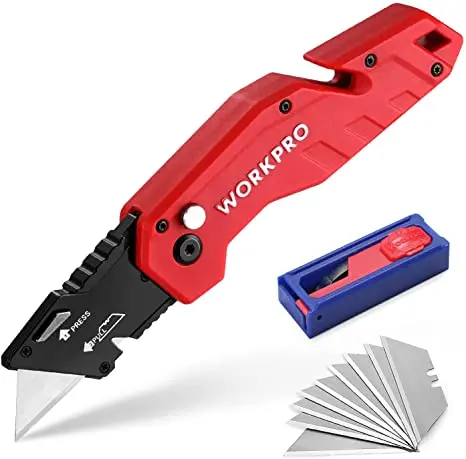 WORKPRO Klappbares Universal-Messer mit leichtem Nylon-Griff – Universelles Schneidwerkzeug mit 10 Ersatzklingen