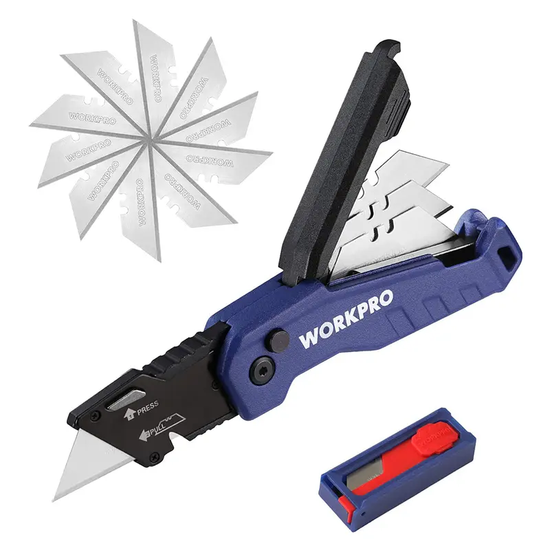 WORKPRO Klappbares Universal-Messer, schneller Austausch von Kartonmesser-Klingen – 13 zusätzliche Klingen im Lieferumfang 1