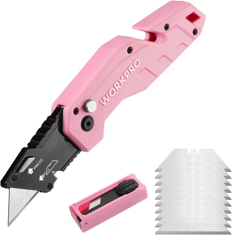 WORKPRO Klappmesser mit 10 Ersatzklingen – Rosa Band