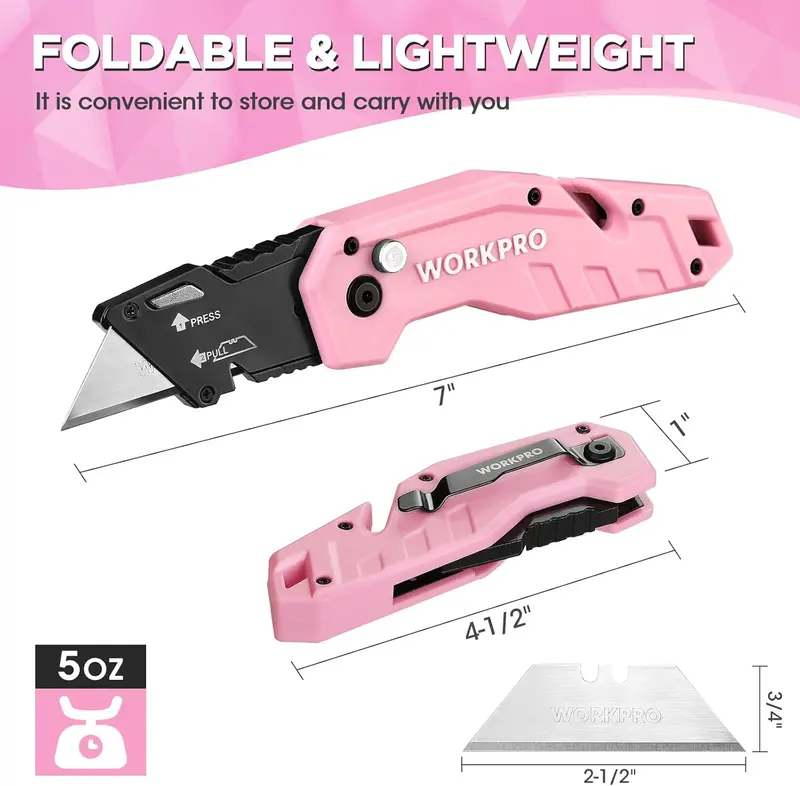WORKPRO Klappmesser mit 10 Ersatzklingen – Rosa Band 2