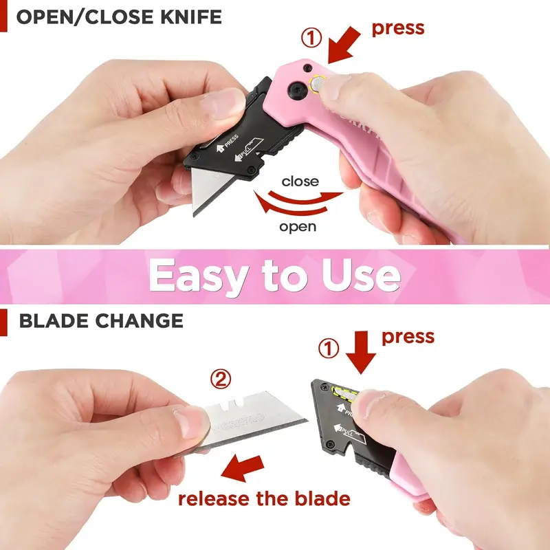 WORKPRO Klappmesser mit 10 Ersatzklingen – Rosa Band
