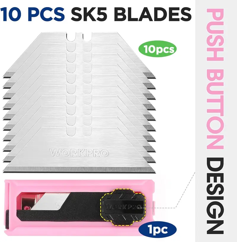 WORKPRO Klappmesser mit 10 Ersatzklingen – Rosa Band