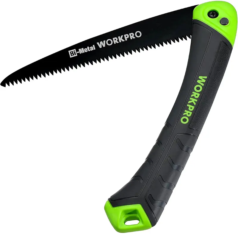 WORKPRO Klappsäge, kleine Hand-Schneidesäge mit 18-cm-Klinge – tragbare Camping-Säge mit Dreifachschneidzähnen zum Beschneiden von Bäumen, Schneiden von Ästen sowie für Gartenarbeit, Jagd; mit Druckknockverriegelung