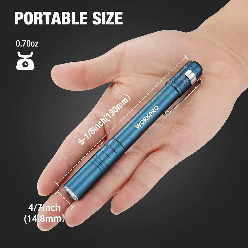 WORKPRO LED-Stiftlampe, Aluminium-Stift-Taschenlampen, Taschenlampe mit Clip für Inspektionen, Notfälle und den Alltag – 2 AAA-Batterien im Lieferumfang enthalten, Blau (4er-Pack) 2