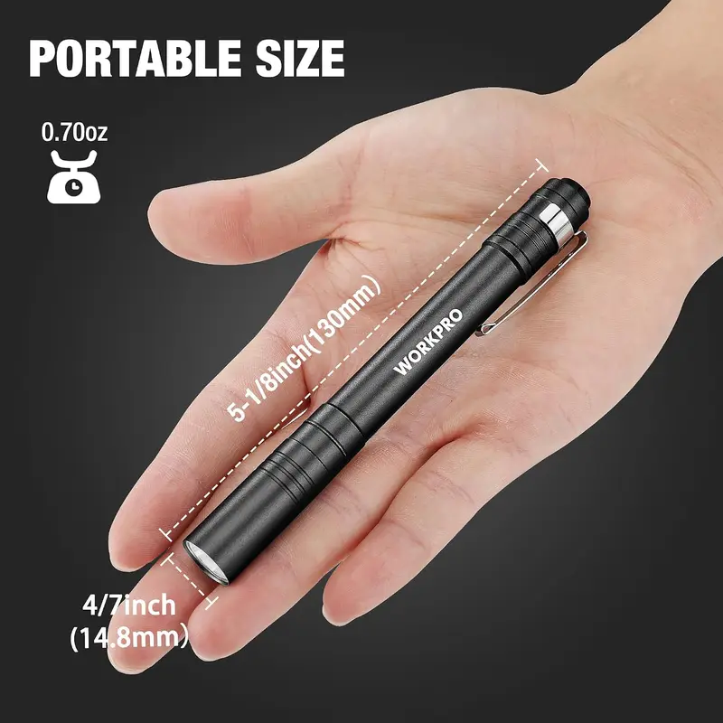 WORKPRO LED-Stiftlampe, Aluminium-Stiftlampen, Taschenlampe mit Clip für Inspektionen, Notfälle und den Alltag, schwarz (4er-Pack) 2
