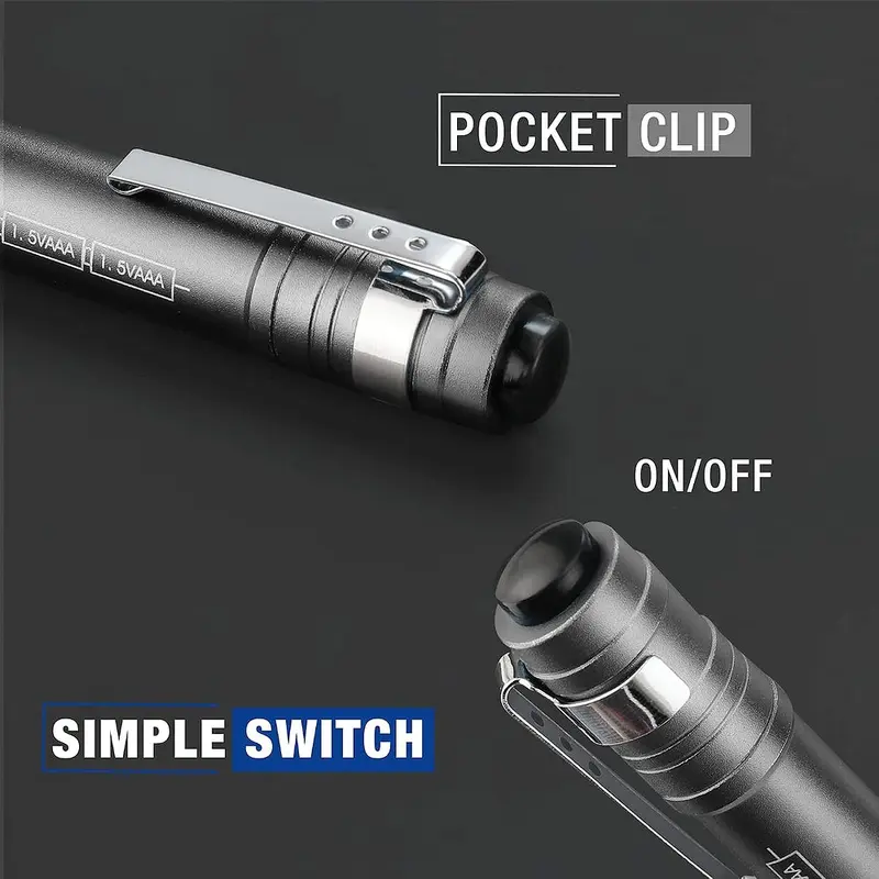 WORKPRO LED-Stiftlampe, Aluminium-Stifttaschenlampe mit Clip für Inspektionen, Notfälle und den Alltag – 2 AAA-Batterien inklusive, Grau (4er-Pack)