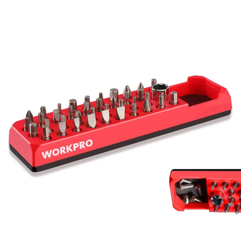 WORKPRO magnetische Sechskant-Schraubendreher-Bohrer-Bit-Organizer mit 39 Löchern für 1/4-Zoll-Sechskant-Bits und Aufsteckadapter (Bits nicht im Lieferumfang enthalten)