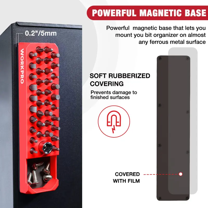 WORKPRO magnetische Sechskant-Schraubendreher-Bohrer-Bit-Organizer mit 39 Löchern für 1/4-Zoll-Sechskant-Bits und Aufsteckadapter (Bits nicht im Lieferumfang enthalten)