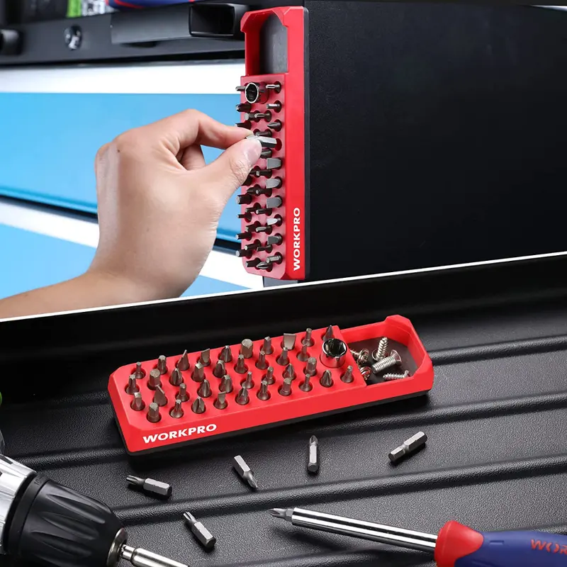 WORKPRO magnetische Sechskant-Schraubendreher-Bohrer-Bit-Organizer mit 39 Löchern für 1/4-Zoll-Sechskant-Bits und Aufsteckadapter (Bits nicht im Lieferumfang enthalten)