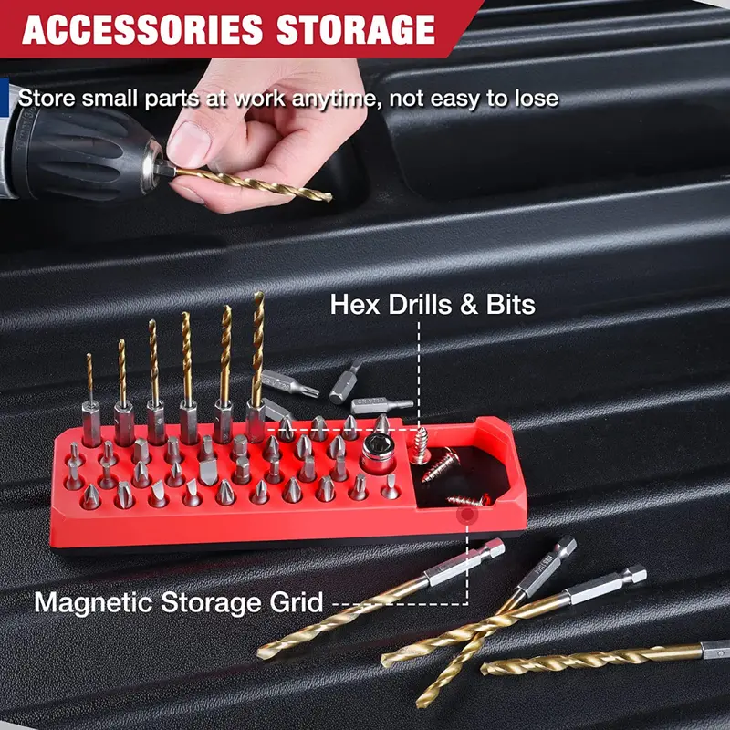WORKPRO magnetische Sechskant-Schraubendreher-Bohrer-Bit-Organizer mit 39 Löchern für 1/4-Zoll-Sechskant-Bits und Aufsteckadapter (Bits nicht im Lieferumfang enthalten)