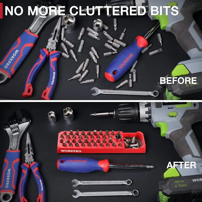 WORKPRO magnetische Sechskant-Schraubendreher-Bohrer-Bit-Organizer mit 39 Löchern für 1/4-Zoll-Sechskant-Bits und Aufsteckadapter (Bits nicht im Lieferumfang enthalten)