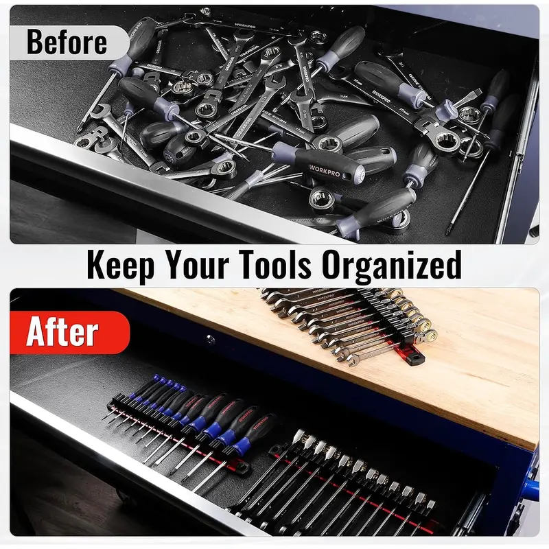 WORKPRO magnetischer Schraubendreher- und Schraubenschlüssel-Organizer, magnetischer Werkzeug-Organizer mit Aluminium-Schiene, Werkzeughalter, Werkzeugkasten-Organisation, 36-Fach-Halter für Schraubendreher und Schraubenschlüssel (Werkzeuge nicht im Lieferumfang enthalten) 2