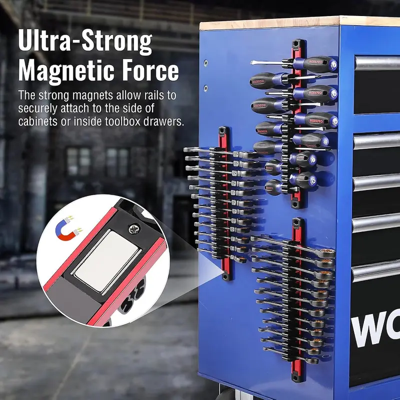WORKPRO magnetischer Schraubendreher- und Schraubenschlüssel-Organizer, magnetischer Werkzeug-Organizer mit Aluminium-Schiene, Werkzeughalter, Werkzeugkasten-Organisation, 36-Fach-Halter für Schraubendreher und Schraubenschlüssel (Werkzeuge nicht im Lieferumfang enthalten)