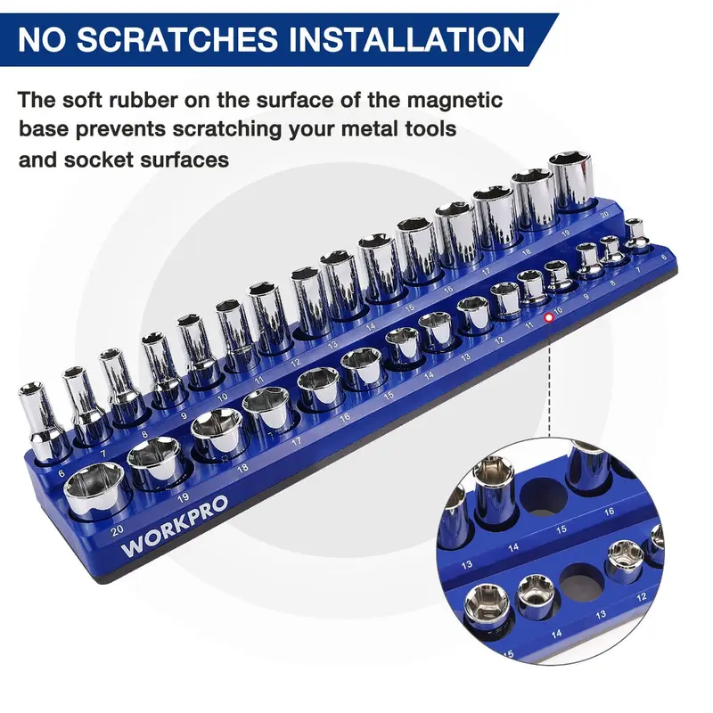 WORKPRO Magnetischer Steckdosen-Organizer-Set (4-teilig) mit 1/4"- und 3/8"-Antrieb, metrischem und SAE-Steckdosenträger – fasst 108 Standardgrößen