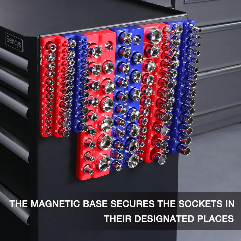 WORKPRO Magnetischer Steckdosen-Organizer-Set (6-teilig) mit 1/4", 3/8" und 1/2" Antrieb – Metrisches und SAE-Steckdosenset, fasst 141 Standardgrößen