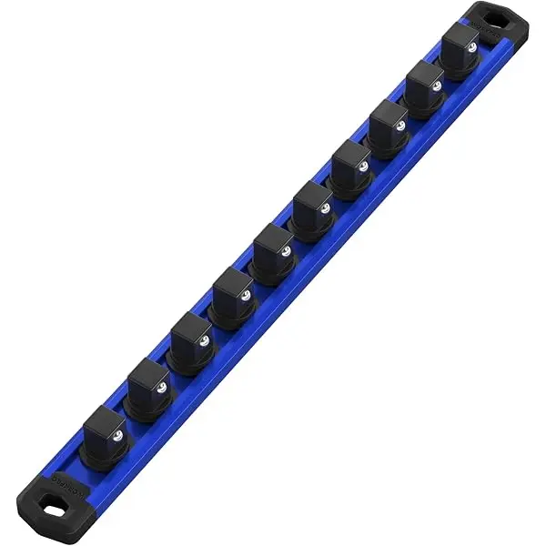 WORKPRO magnetischer Steckschlüssel-Organizer, 3/8-Zoll-Antrieb aus Aluminiumlegierung, robuste Steckschlüsselhalterung, Steckschlüssel-Rack-Set mit 3/8 Zoll × 10 Clips (blau)