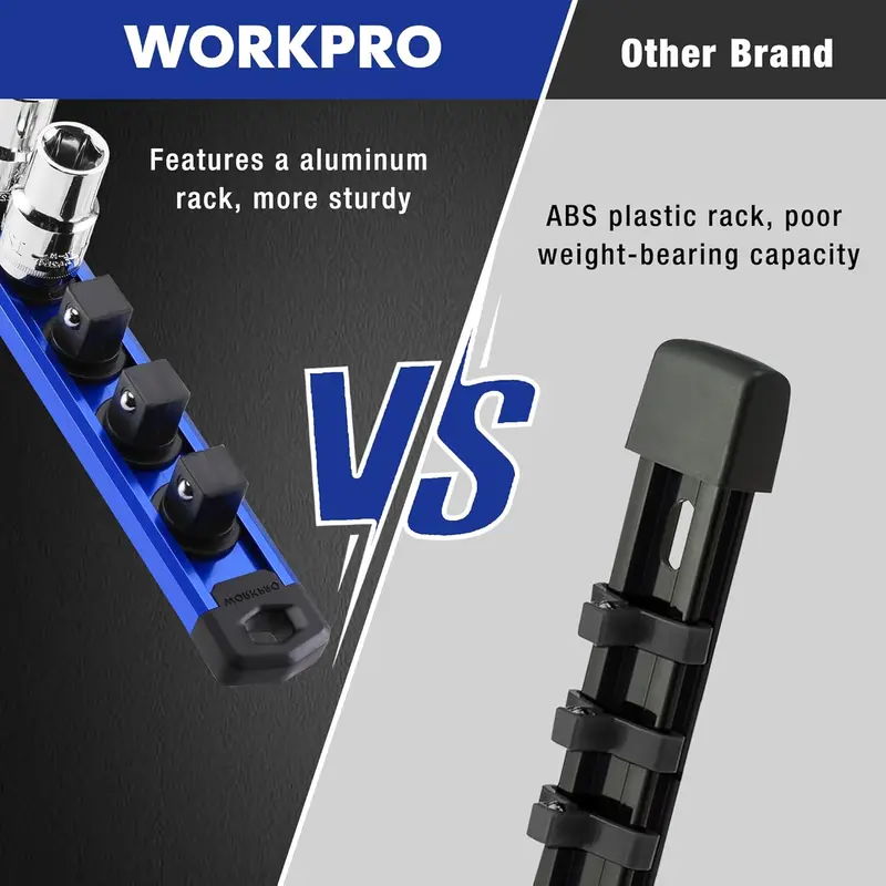 WORKPRO magnetischer Steckschlüssel-Organizer, 3/8-Zoll-Antrieb aus Aluminiumlegierung, robuste Steckschlüsselhalterung, Steckschlüssel-Rack-Set mit 3/8 Zoll × 10 Clips (blau)