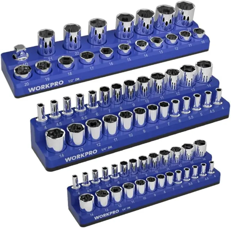 WORKPRO magnetischer Steckschlüssel-Organizer für 1/4", 3/8" und 1/2" Antrieb (metrisch/SAE) – Steckschlüssel nicht im Lieferumfang enthalten