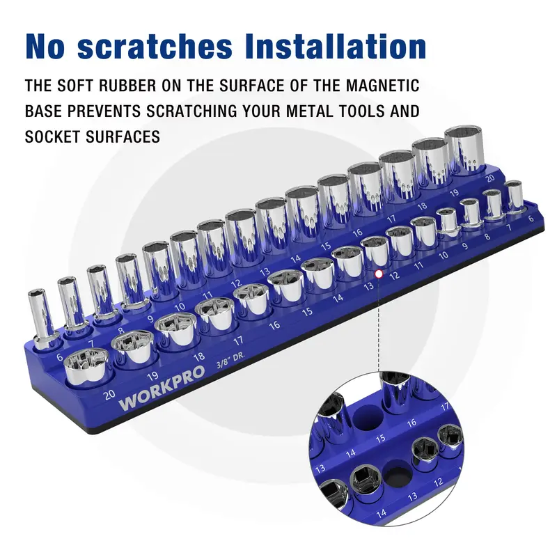 WORKPRO magnetischer Steckschlüssel-Organizer für 1/4", 3/8" und 1/2" Antrieb (metrisch/SAE) – Steckschlüssel nicht im Lieferumfang enthalten