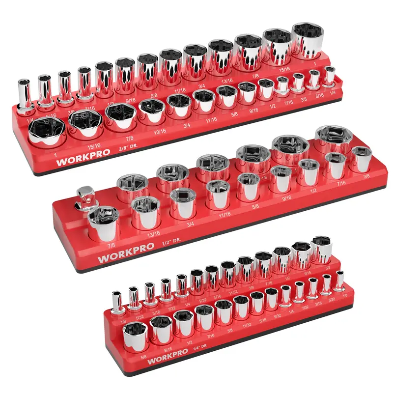 WORKPRO magnetischer Steckschlüssel-Organizer für 1/4", 3/8" und 1/2" Antrieb (metrisch/SAE) – Steckschlüssel nicht im Lieferumfang enthalten