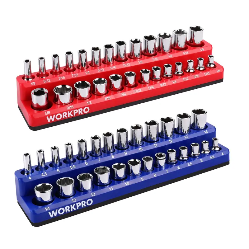 WORKPRO Magnetischer Steckschlüssel-Organizer-Set für 1/2-Zoll-, 1/4-Zoll- und 3/8-Zoll-Anschlüsse