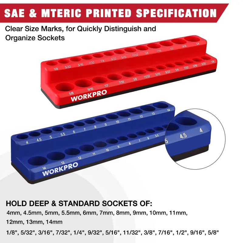 WORKPRO Magnetischer Steckschlüssel-Organizer-Set für 1/2-Zoll-, 1/4-Zoll- und 3/8-Zoll-Anschlüsse