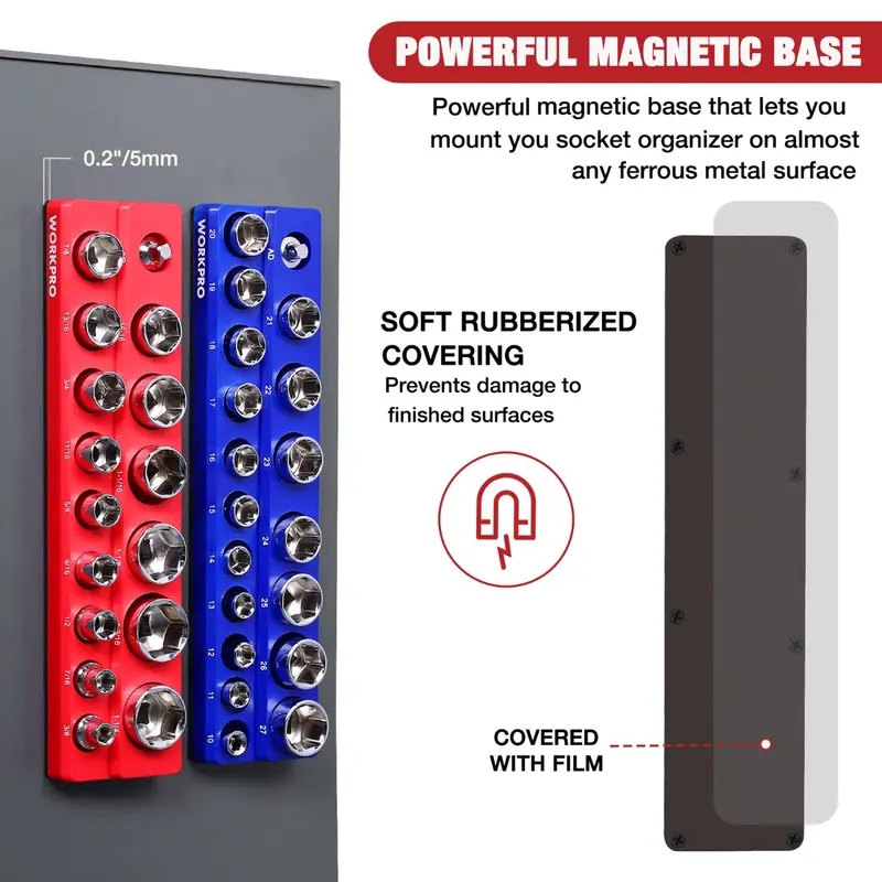 WORKPRO Magnetischer Steckschlüssel-Organizer-Set für 1/2-Zoll-, 1/4-Zoll- und 3/8-Zoll-Anschlüsse