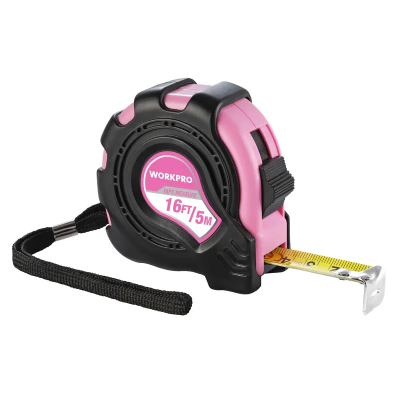 WORKPRO Maßband rosa, 4,88 m (16 ft), mit Daumenverriegelung und Gürtelclip, Zoll/Metrisch, Genauigkeit 1/32 Zoll, 1 mm
