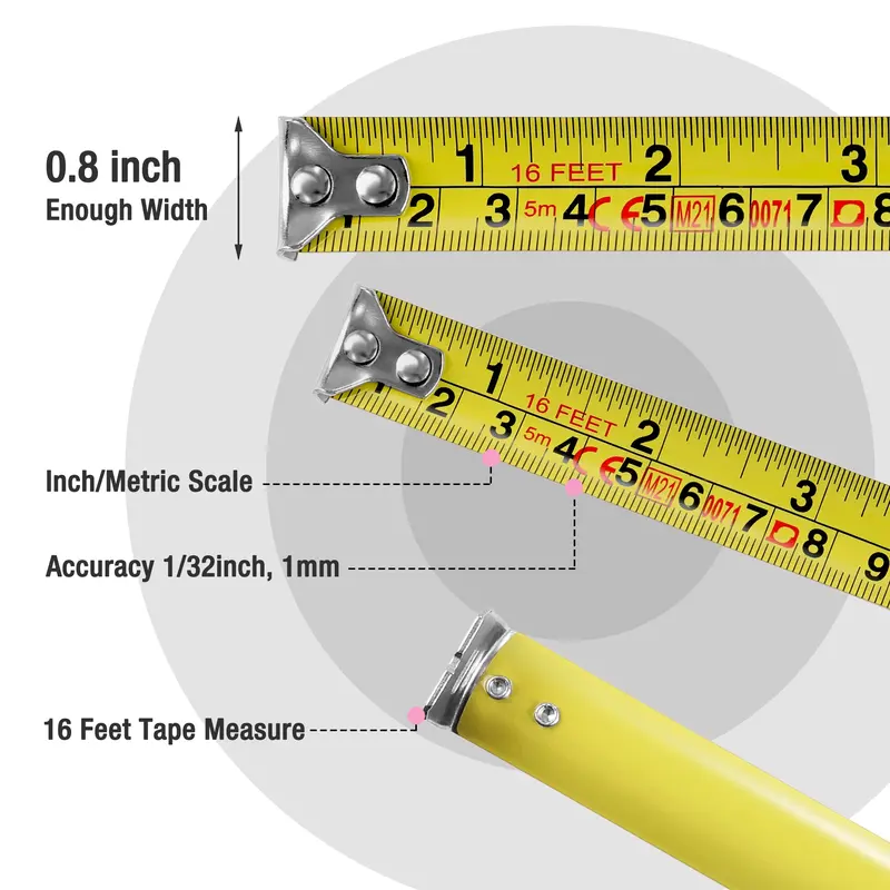 WORKPRO Maßband rosa, 4,88 m (16 ft), mit Daumenverriegelung und Gürtelclip, Zoll/Metrisch, Genauigkeit 1/32 Zoll, 1 mm