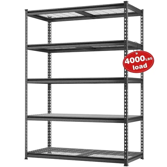 WORKPRO Metall-Regal mit 5 Ebenen, 122 cm (48") Breite × 61 cm (24") Tiefe × 183 cm (72") Höhe, schwerlastfähiges verstellbares Aufbewahrungsregal für Garage, Keller, Lagerhalle und Werkstatt, schwarz/silber