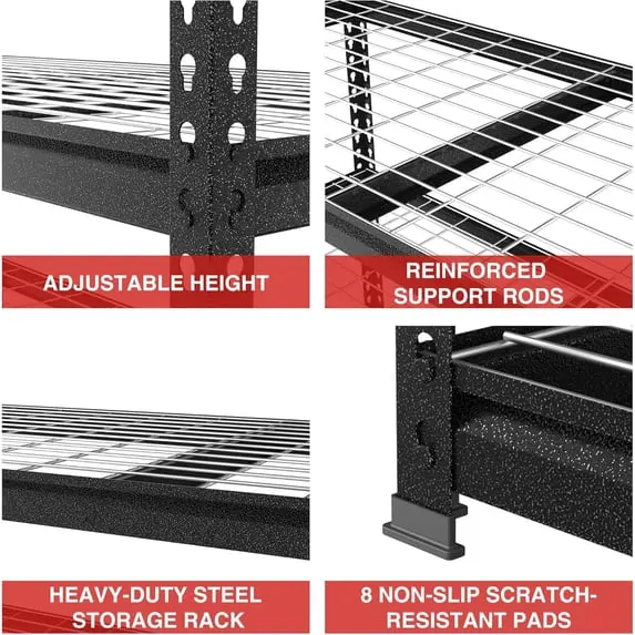 WORKPRO Metall-Regal mit 5 Ebenen, 122 cm (48") Breite × 61 cm (24") Tiefe × 183 cm (72") Höhe, schwerlastfähiges verstellbares Aufbewahrungsregal für Garage, Keller, Lagerhalle und Werkstatt, schwarz/silber