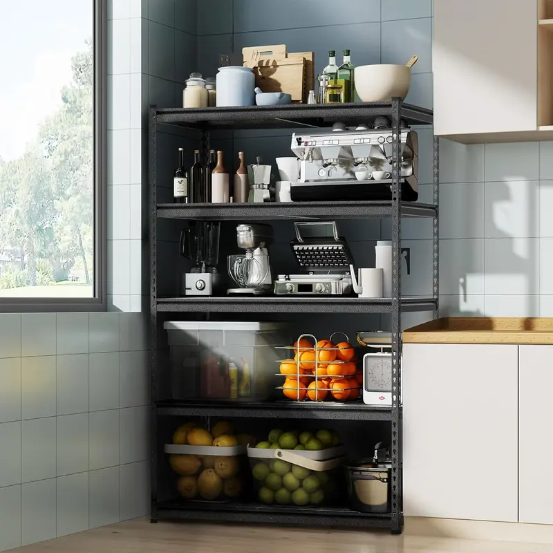 WORKPRO Metall-Regal mit 5 Ebenen, 122 cm (48") Breite × 61 cm (24") Tiefe × 183 cm (72") Höhe, schwerlastfähiges verstellbares Aufbewahrungsregal für Garage, Keller, Lagerhalle und Werkstatt, schwarz/silber