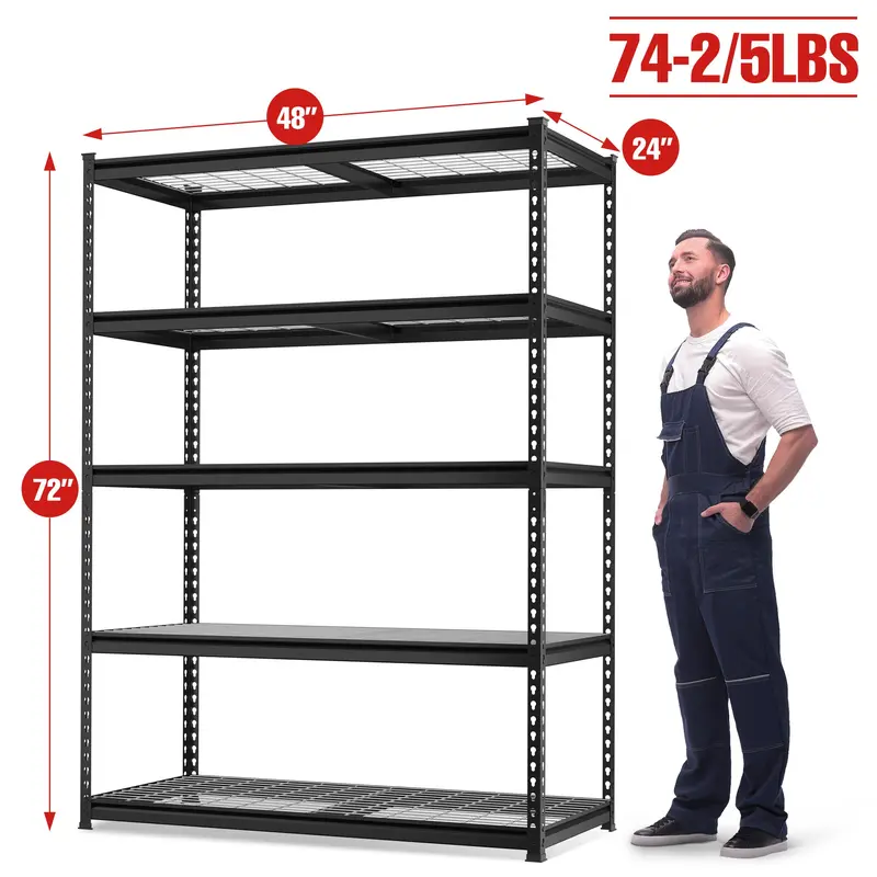 WORKPRO Metall-Regal mit 5 Ebenen, robustes verstellbares Aufbewahrungsregal – Schwarz