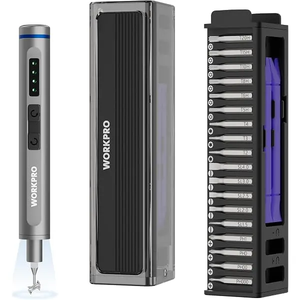 WORKPRO Mini-Akku-Schrauber mit Magnetisierer, 36 S2-Stahl-Bits und 2 Hebeln, 3,7-V-Präzisionsschrauber-Set für Smartphone-, Kamera- und Laptop-Reparaturen