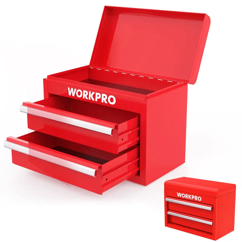 WORKPRO Mini-Metall-Toolbox mit 2 Schubladen und oberem Staufach