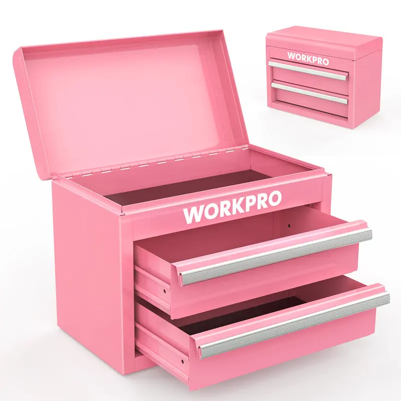 WORKPRO Mini-Metall-Toolbox mit 2 Schubladen und oberem Staufach