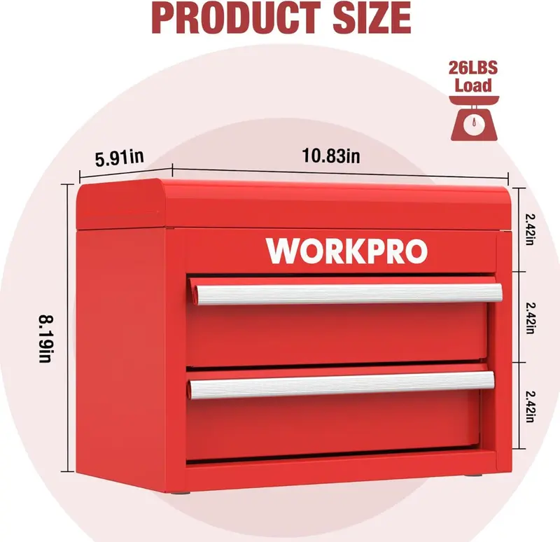 WORKPRO Mini-Metall-Toolbox mit 2 Schubladen und oberem Staufach
