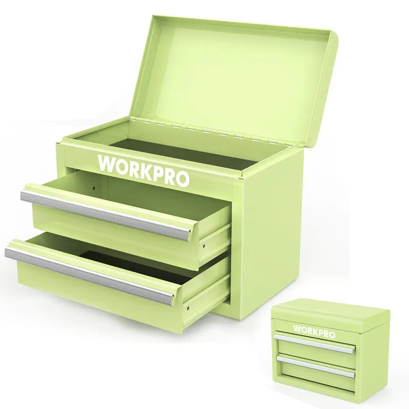 WORKPRO Mini-Metall-Toolbox mit 2 Schubladen und oberem Staufach