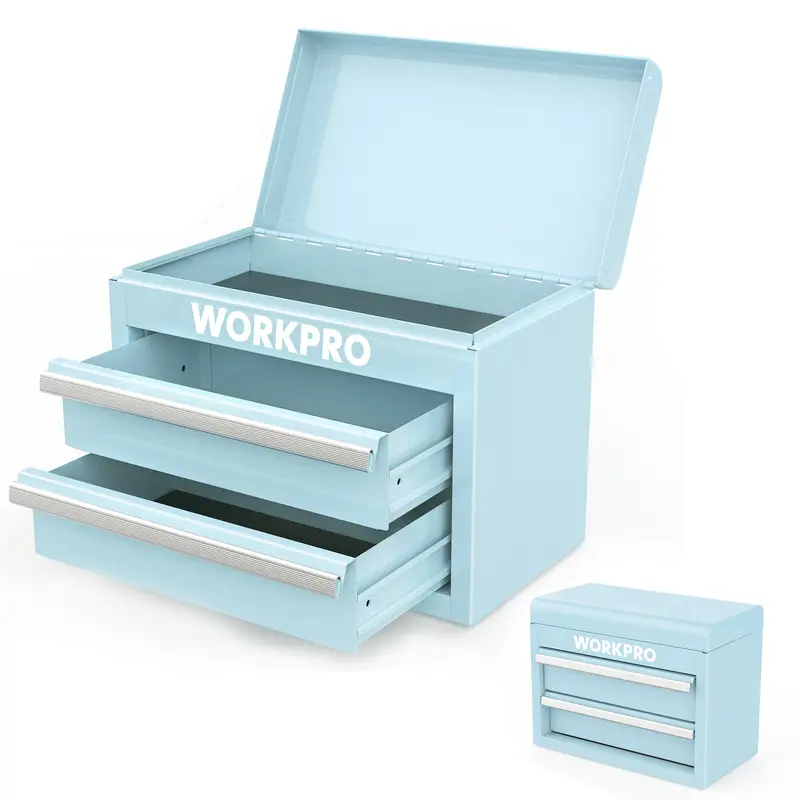 WORKPRO Mini-Metall-Toolbox mit 2 Schubladen und oberem Staufach
